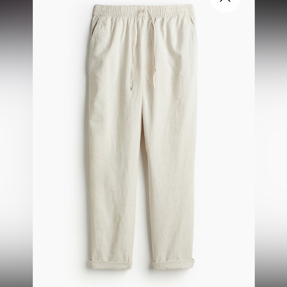 H&M Womens Pants Ivory Size S High Rise Cropped Elastic Waist Viscose Blend